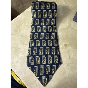 Countess Mara Tie Silk Made USA 90s Geometric Scroll‎ Navy Gold Wide 4" x 58"